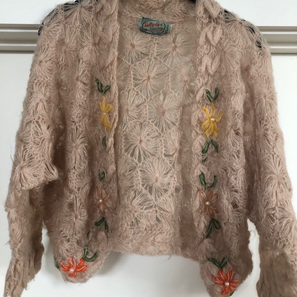 Vintage Sally Gee hand crocheted sweater shrug